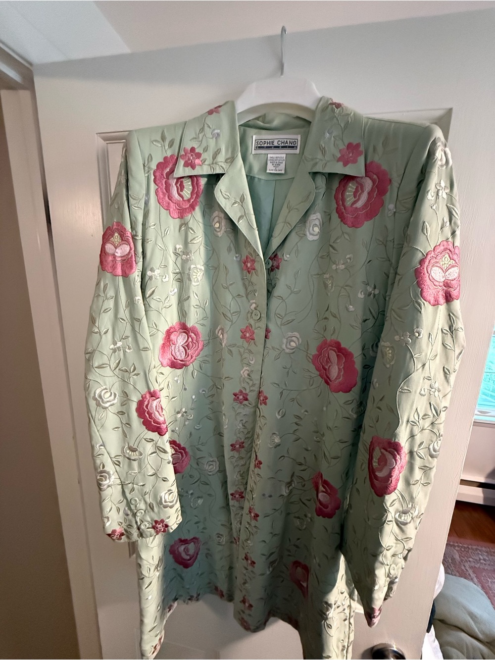 Mint Green Floral Embroidered Blazer